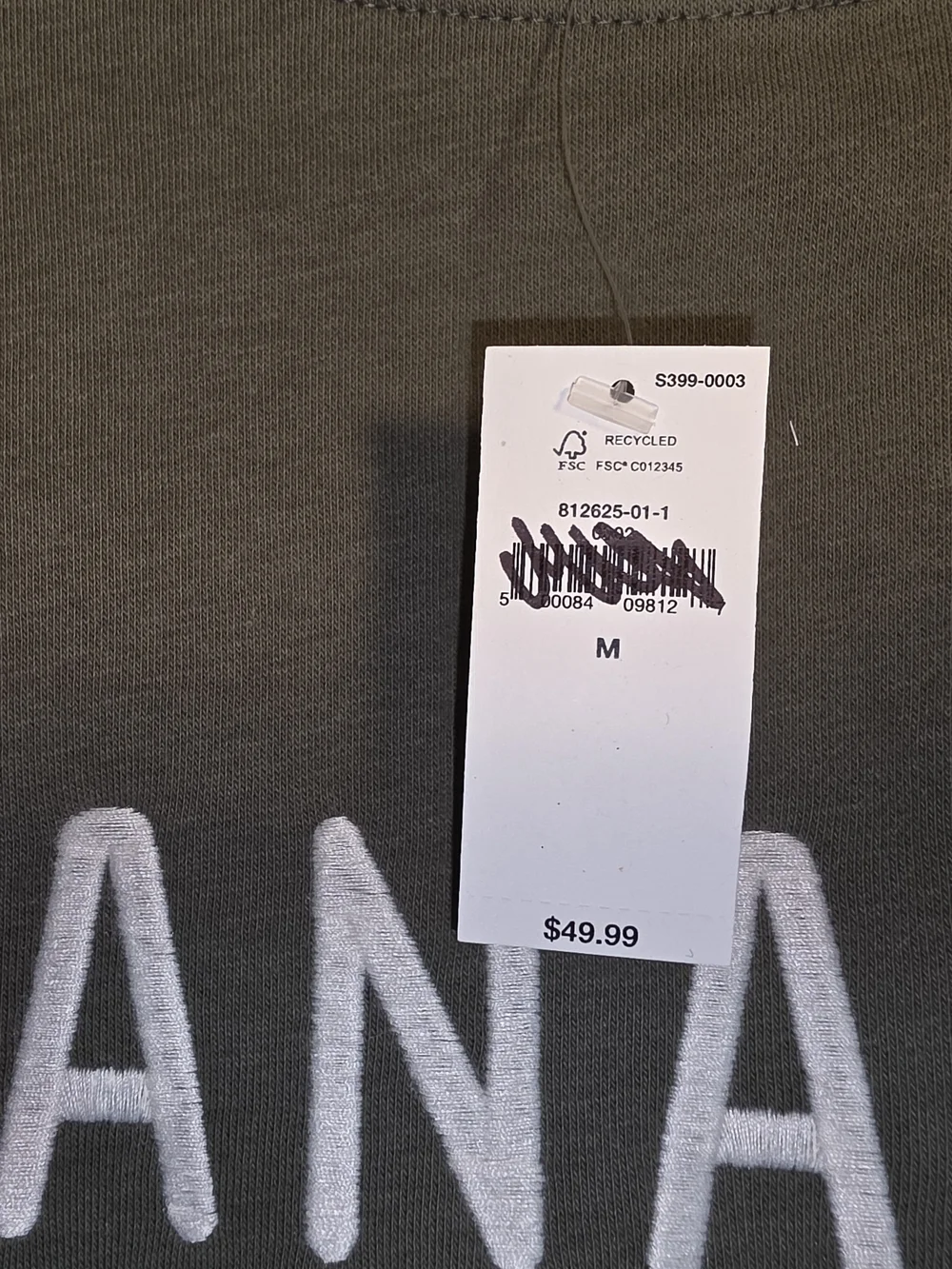 Banana Republic Olive Green Crewneck Sweatshirt with Contrast Lettering